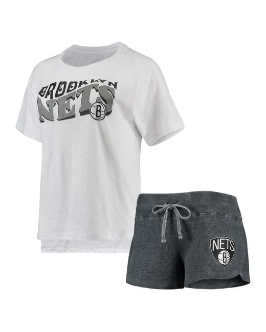 Concepts Sport White Brooklyn Nets Resurgence Slub Burnout Raglan T-shirt and Shorts Sleep Set