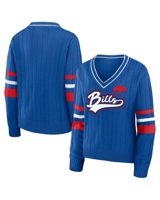 Wear By Erin Andrews Distressed Buffalo Bills Throwback V-Neck Sweater