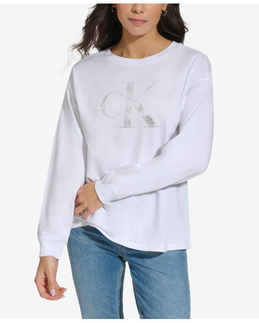 Calvin Klein Jeans Monogram Logo Long-Sleeve T-Shirt silver