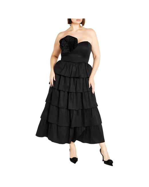 City Chic Plus Rosa Strapless Tiered Ruffle Maxi Dress