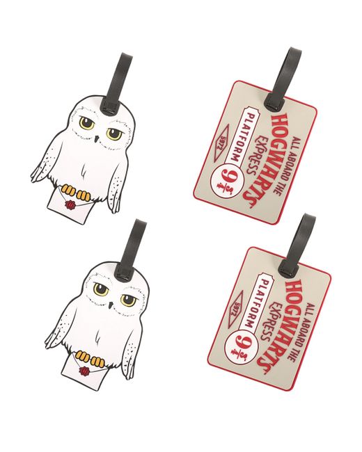 Harry Potter Luggage Tag Hedwig The Owl and Hogwarts Express Platform 9-3/4 Pvc Travel Tags Gifts Set of 4 red