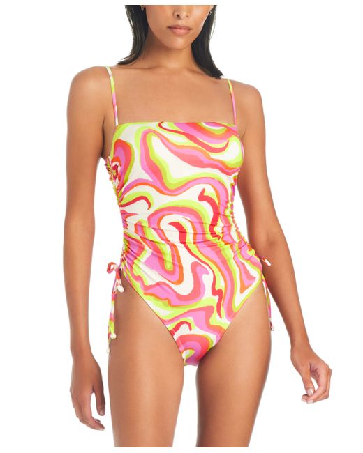 Sanctuary Neon Swirl Ruched-Side Swimsuit
