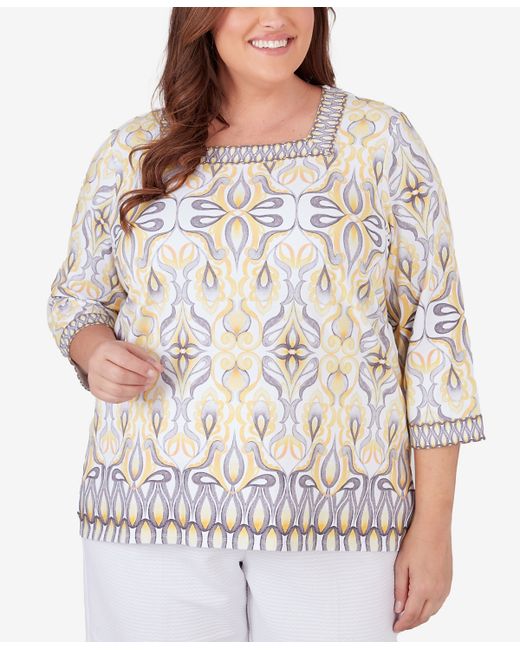 Alfred Dunner Plus Charleston Medallion Border Top with Square Neckline