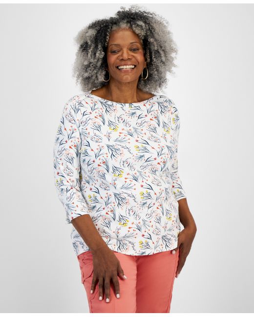 Style & Co Plus Printed Pima Cotton 3/4-Sleeve Top Created for