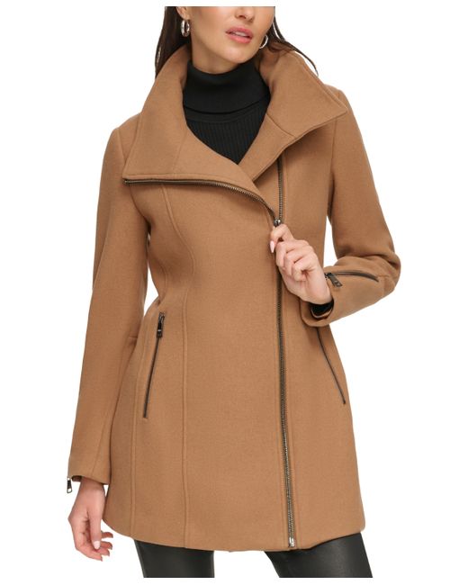 Dkny Asymmetric Zipper Wool Blend Coat