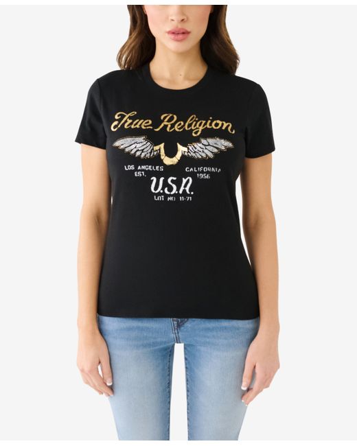 True Religion Short Sleeve Crystal Wing Horseshoe T-shirt