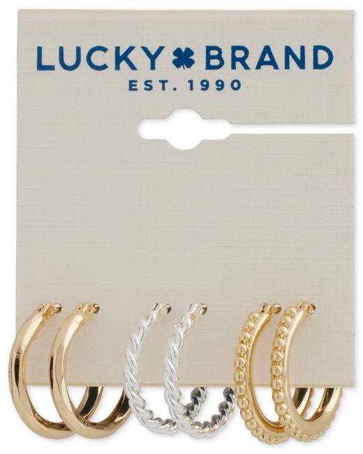 Lucky Brand Tri-Tone 3-Pc. Set Textured Hoop Earrings