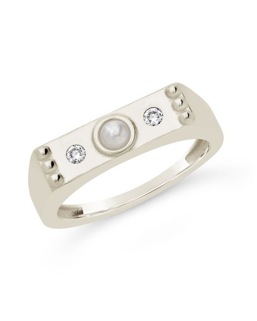 Sterling Forever Sterling Imitation Pearl and Cubic Zirconia Bar Ring