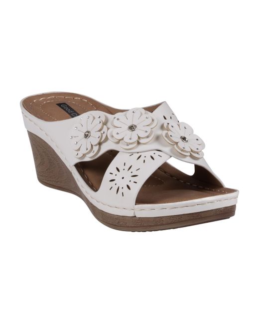 GC Shoes Cross Strap Flower Slip-On Wedge Sandals