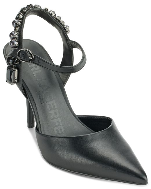 Karl Lagerfeld Shelli Embellished Ankle-Strap Pointed-Toe Pumps