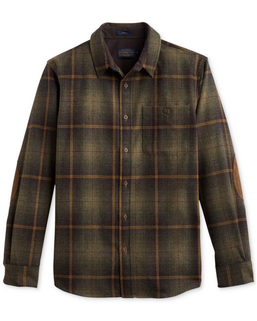 Pendleton Trail Plaid Button-Down Wool Shirt with Faux-Suede Elbow Patches brown Ombre