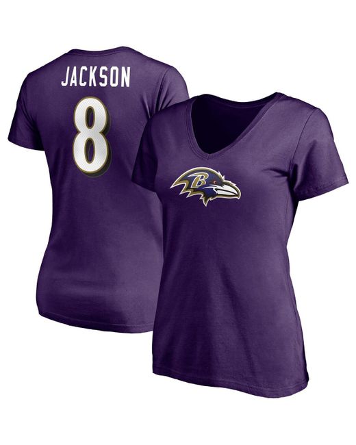 Fanatics Lamar Jackson Baltimore Ravens Player Icon Name and Number V-Neck T-shirt