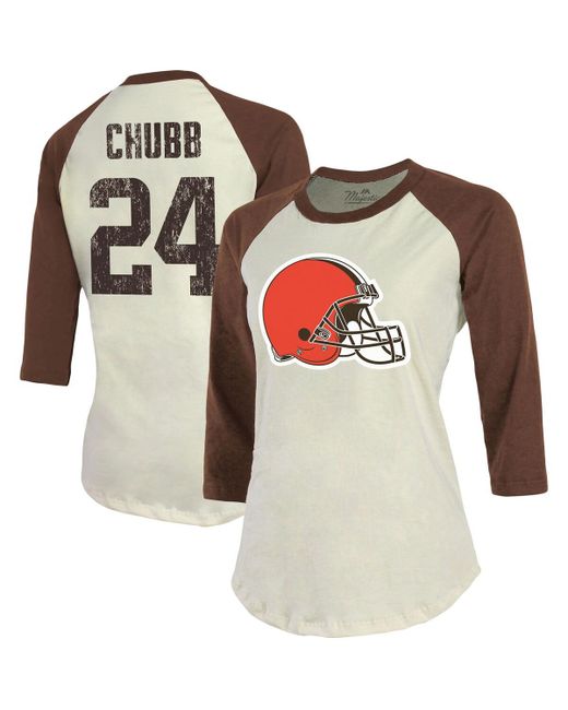 Majestic Threads Nick Chubb Brown Cleveland Browns Player Name and Number Raglan 3/4-Sleeve T-shirt