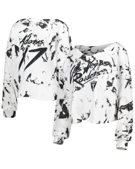 Majestic Threads Davante Adams Las Vegas Raiders Off-Shoulder Tie-Dye Name and Number Cropped Long Sleeve V-Neck T-shirt