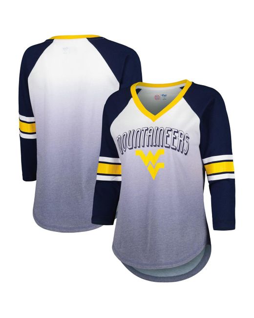 G-iii 4her By Carl Banks Navy West Virginia Mountaineers Lead Off Ombre Raglan 3/4-Sleeve V-Neck T-shirt