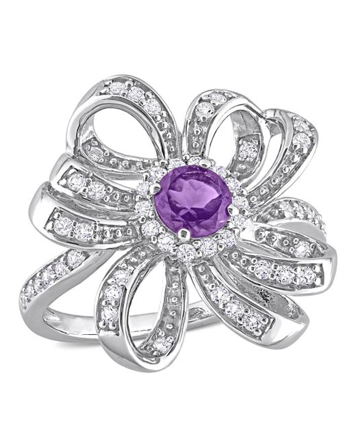 Macy's 18K Gold Plated Sterling Silver or Citrine Amethyst and Topaz Flower Cocktail Ring