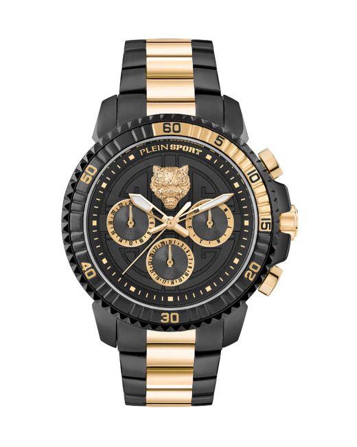 Plein Sport Chronograph Date Quartz Powerlift Gold-Tone and Stainless Steel Bracelet Watch 45mm