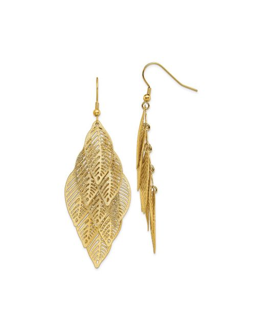 Chisel Textured Yellow plated Leaves Dangle Earrings