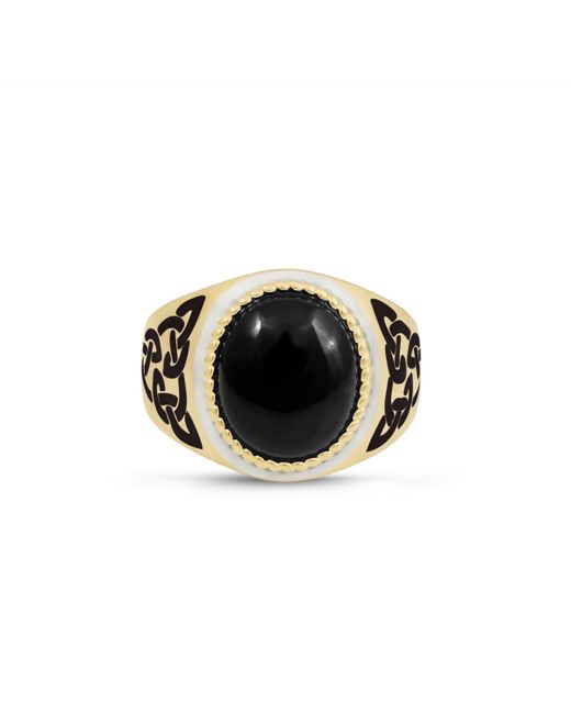 LuvMyJewelry Black Onyx Gemstone Gold Plated and Enamel Sterling Silver Signet Ring