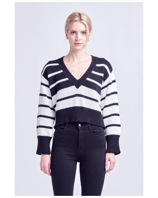 English Factory V-neck Striped Sweater white
