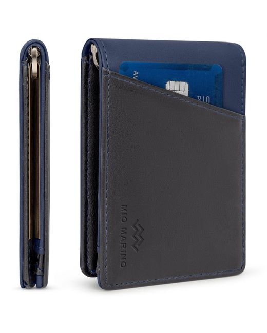 Mio Marino Slim Bifold Wallet with Quick Access Pull Tab navy