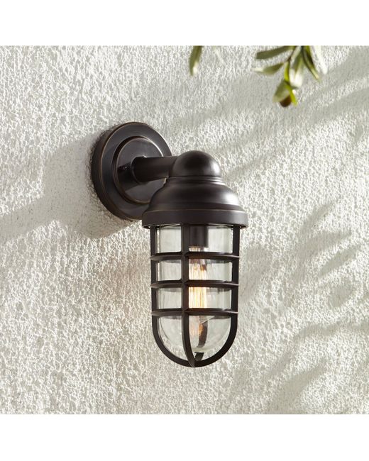 John Timberland Marlowe Rustic Industrial Farmhouse Outdoor Wall Light Fixture Bronze Cage 13.25 Clear Glass for Exterior Barn Deck House Porch Yard Patio Outside Ga