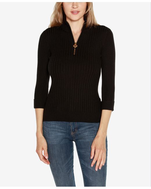 belldini Label Ribbed Quarter-Zip Sweater