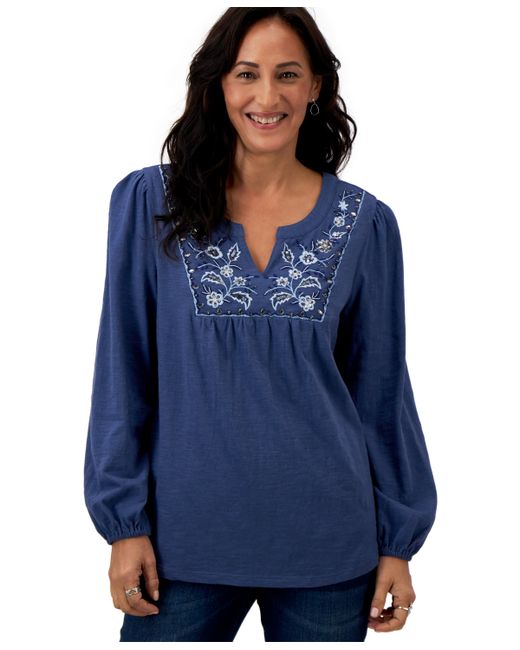Style & Co Petite Embroidered Shimmer-Knit Cotton Top Created for