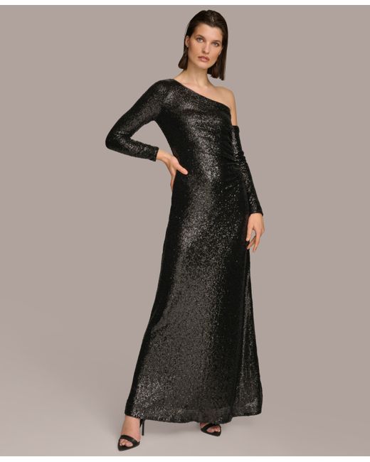 Donna Karan Sequin One-Shoulder Gown Dress