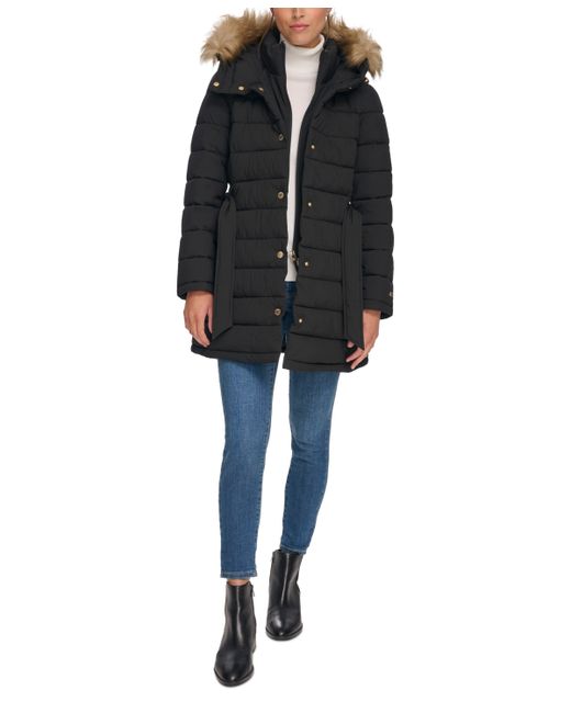 Tommy Hilfiger Belted Faux-Fur-Trim Hooded Puffer Coat Created for