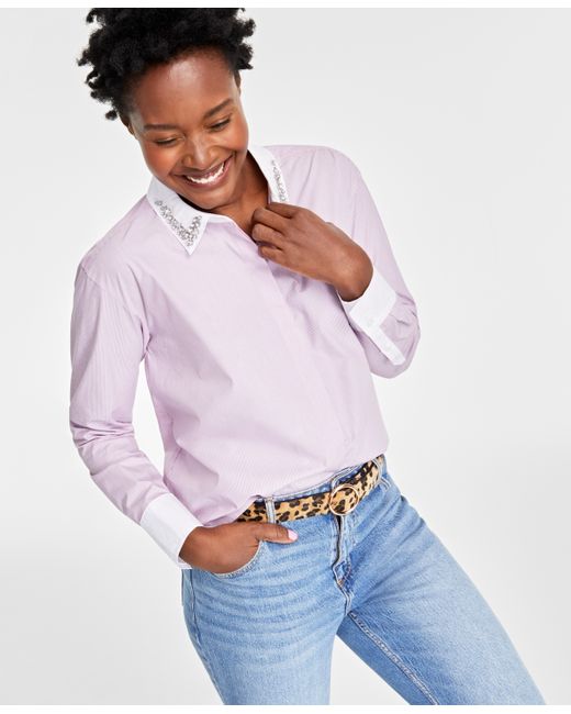 On 34th Embellished Delicate-Stripe Shirt Created for Macy
