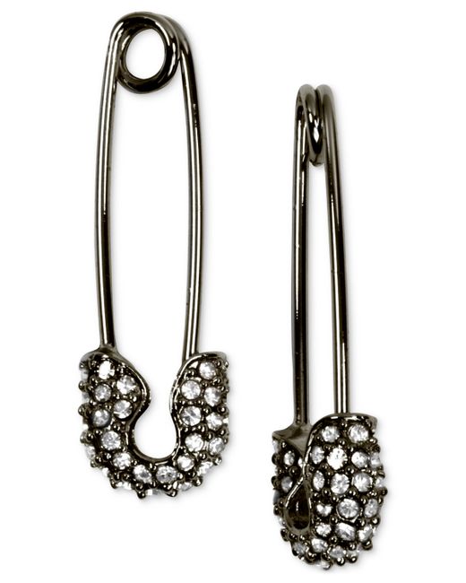 Karl Lagerfeld Pave Safety Pin Drop Earrings