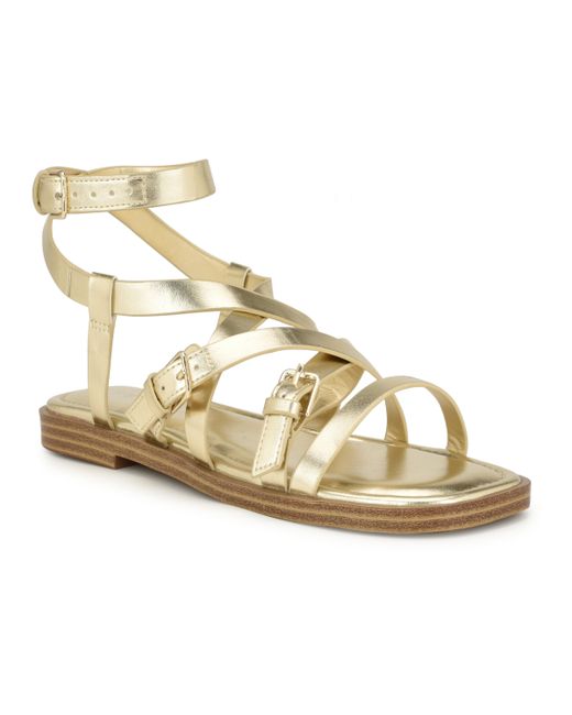 Nine West Rulen Square Toe Strappy Flat Sandals