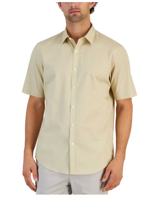 Alfani Geometric Stretch Button-Up Short-Sleeve Shirt Created for