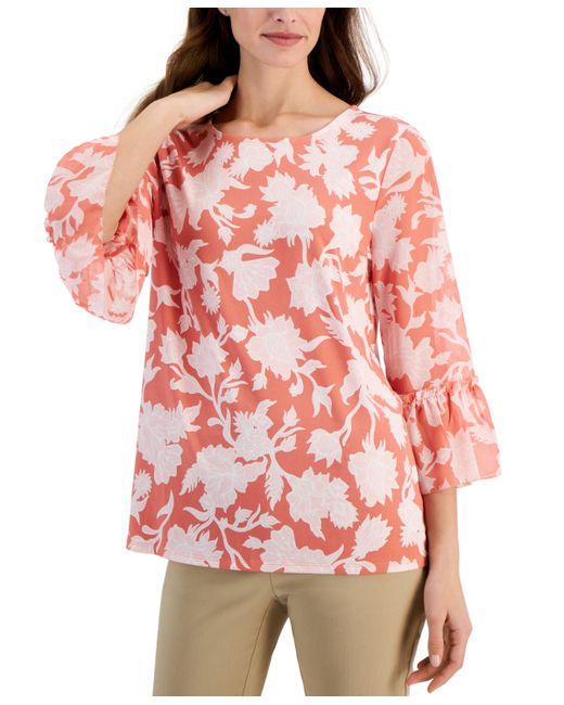 Jm Collection Printed Ruffled-Sleeve Top Created for Macy
