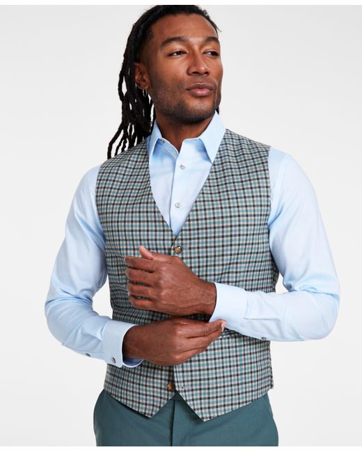 Tayion Collection Classic Fit Plaid Suit Vest Check