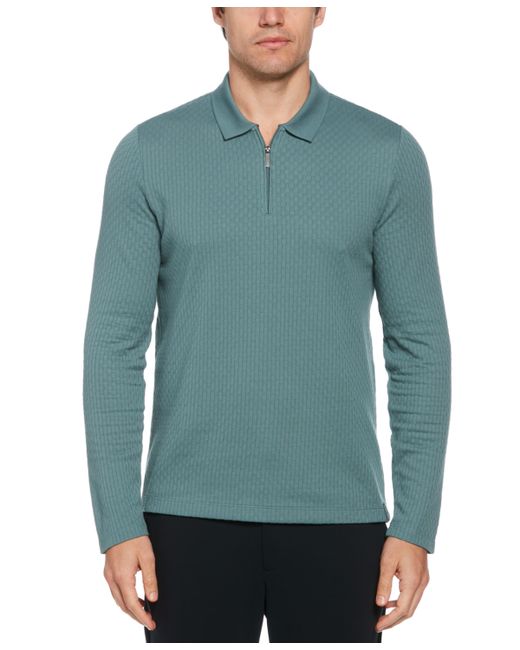 Perry Ellis Long Sleeve Jacquard Quarter-Zip Polo Shirt