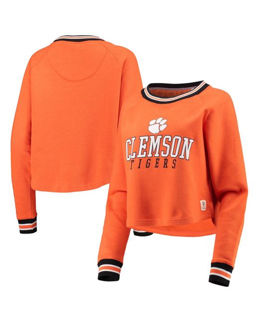 Pressbox Clemson Tigers Cali Cozy Raglan Crop Pullover Sweatshirt
