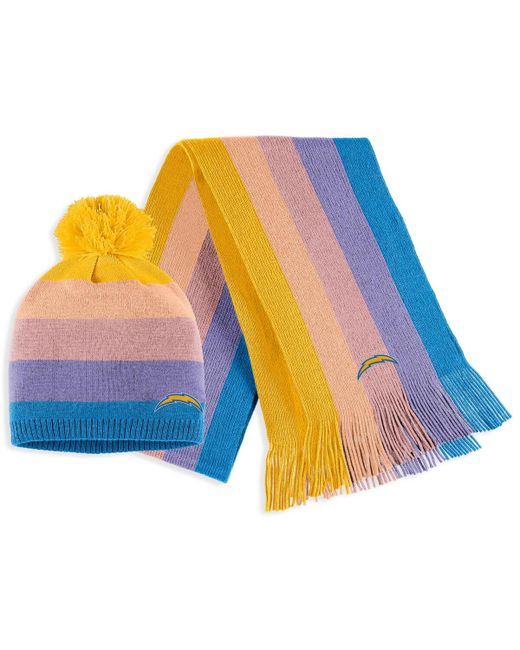Wear By Erin Andrews Los Angeles Chargers Ombre Pom Knit Hat and Scarf Set
