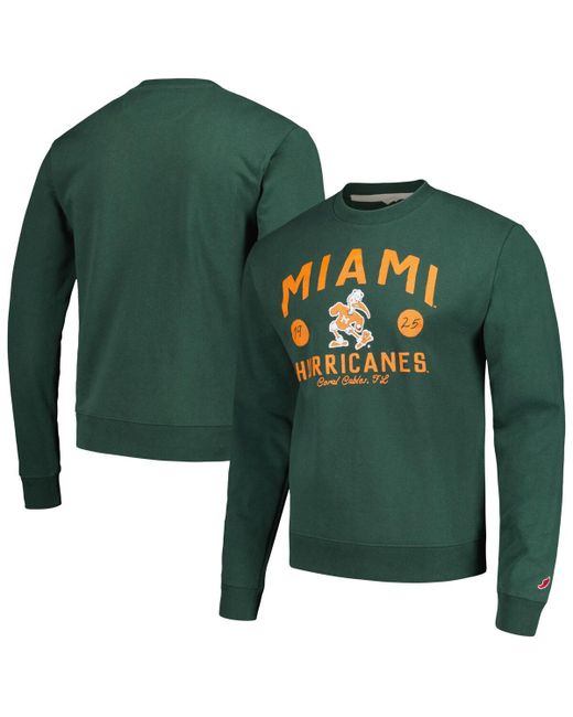 League Collegiate Wear Distressed Miami Hurricanes Bendy Arch Essential Pullover Sweatshirt