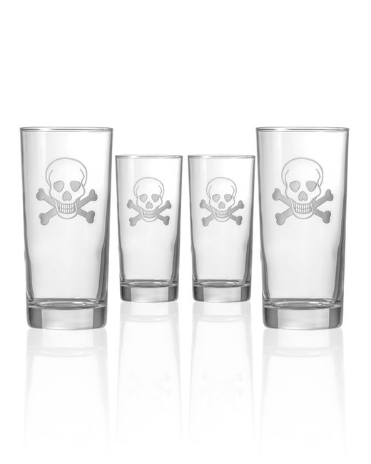 Rolf Glass Skull and Cross Bones Cooler Highball 15Oz Set Of 4 Glasses