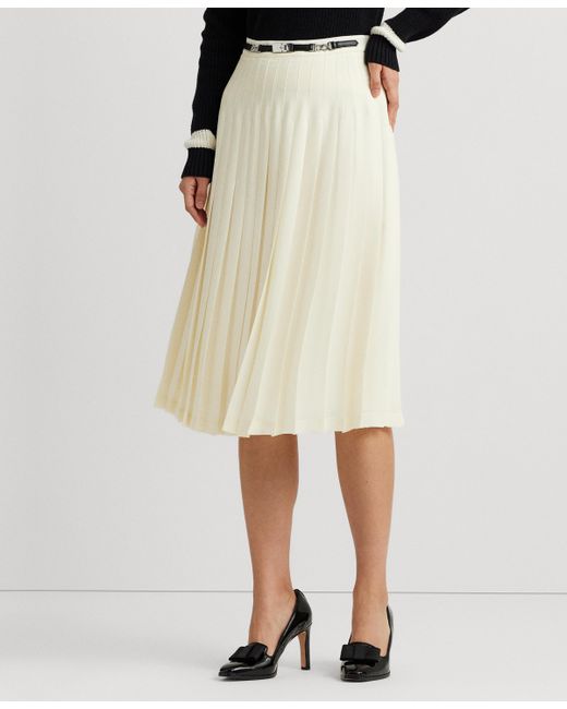 Lauren Ralph Lauren Belted Pleated A-Line Skirt