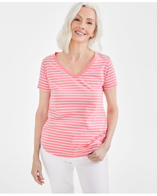 Style & Co Striped Knit V-Neck T-Shirt Created for