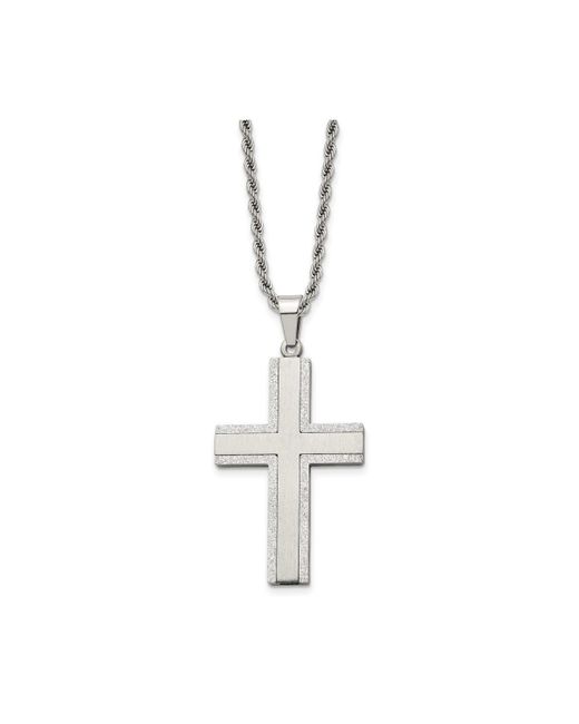 Chisel Polished Laser Cut Edges Cross Pendant on a Rope Chain Necklace