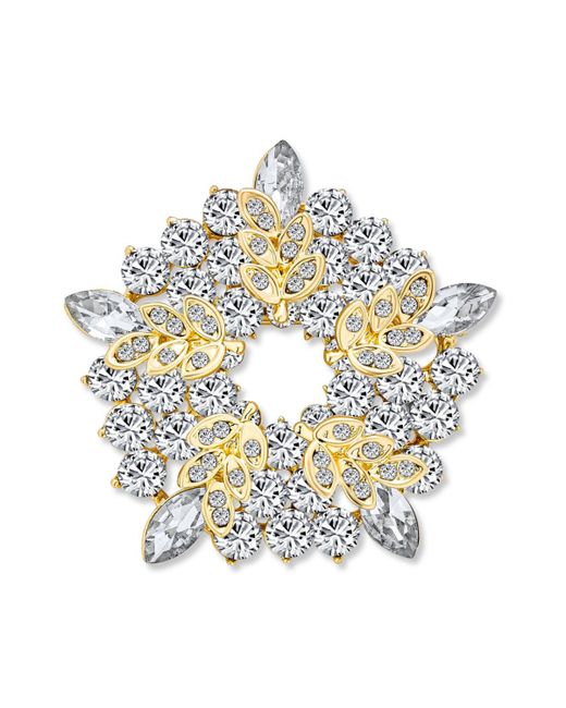 Bling Jewelry Large Two Tone Crystal Fashion Holiday Circle Wreath Scarf Brooch Pin For Wedding Gold Silver Plated