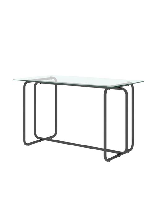 Simplie Fun 1-piece Rectangle Dining Table with Black Metal Frame Tempered Glass for Kitchen Room TransparentBlack