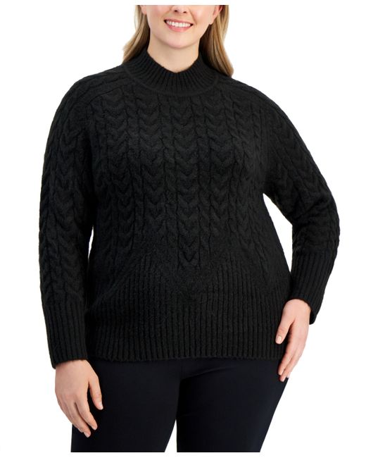 Calvin Klein Plus Cable-Knit Mock Neck Sweater