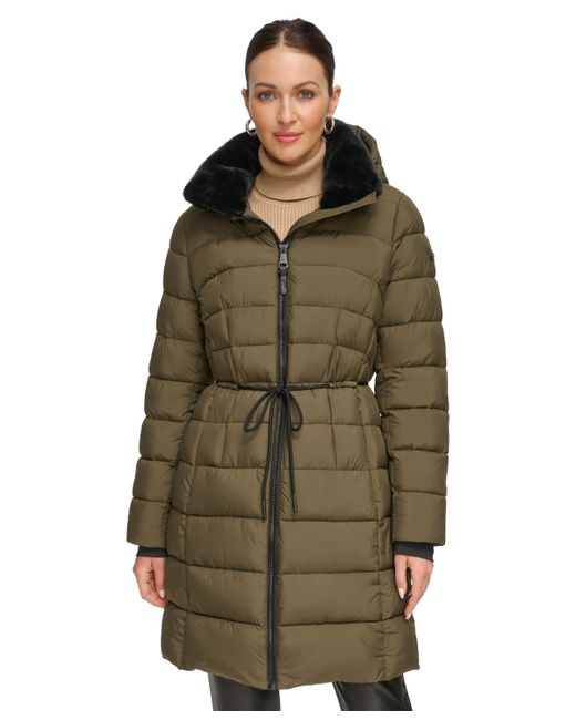 Dkny Rope Belted Faux-Fur-Trim Hooded Puffer Coat