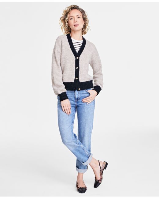 On 34th V-Neck Contrast-Edge Long-Sleeve Cardigan Created for