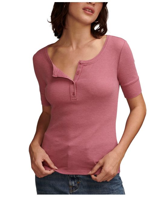 Lucky Brand Ribbed Scoop-Neck Henley T-Shirt